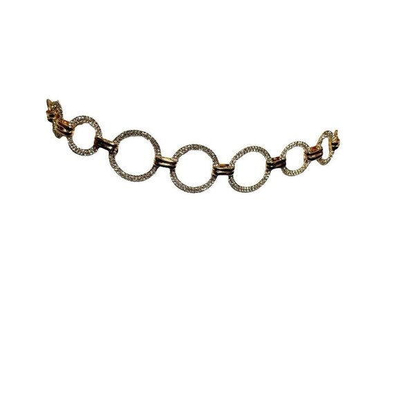 Vintage 90 open circle gold chain womens statement belt clear crystals One size - Picture 3 of 5